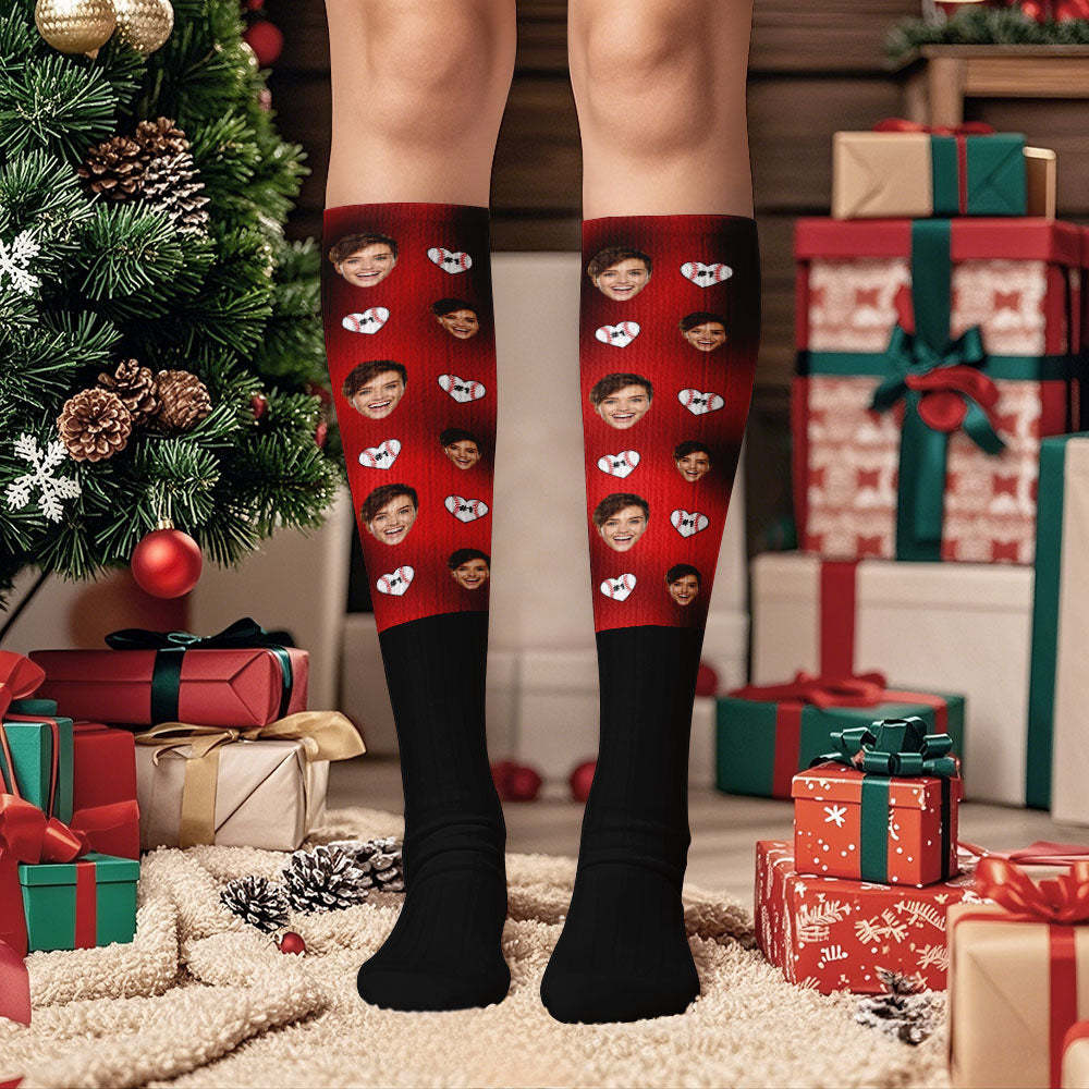 Christmas Gifts Custom Face Knee High Socks Personalized Xmas Socks Merry Christmas Heart Full Face - Bestchristmasgifts