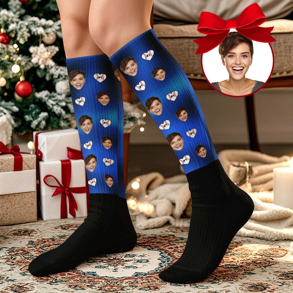 Christmas Gifts Custom Face Knee High Socks Personalized Xmas Socks Merry Christmas Heart Full Face - Bestchristmasgifts