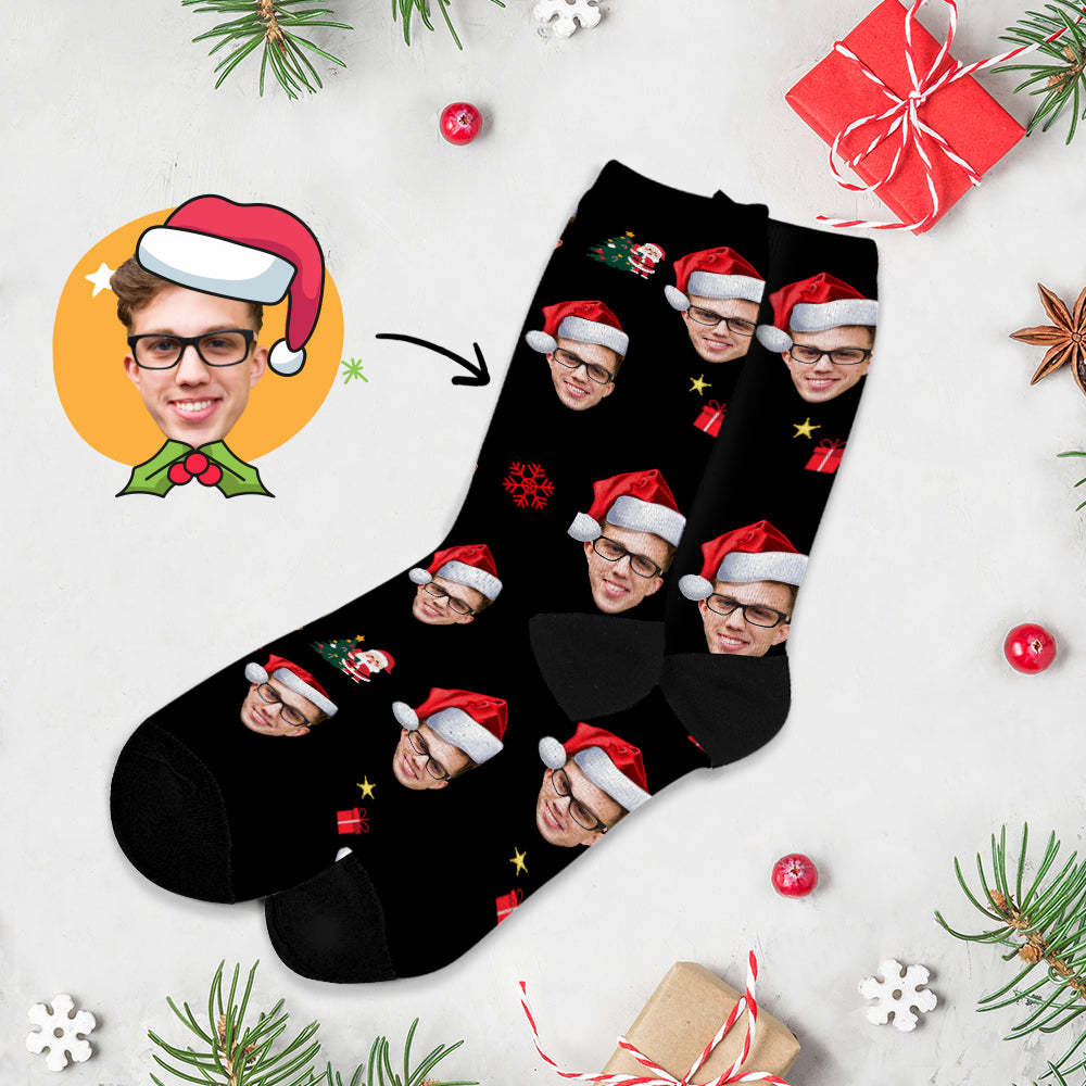 Chrismas Socks Custom Full Face Photo Socks Personalized Funny Custom Design Best Gift Idea for Xmas Red Color - Bestchristmasgifts