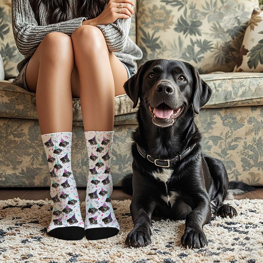 Personalized Full Face Photo Printed Socks Happy Birthday Hat Socks Personalized Custom Designs Best Gift Idea