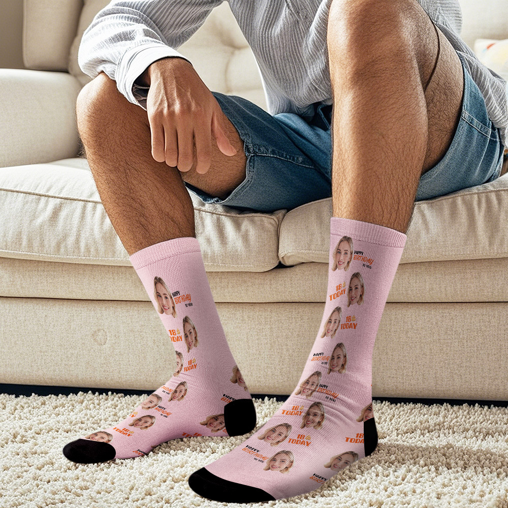Custom Face Socks Age and Photos Socks Happy Birthday Face Socks Gift - Bestchristmasgifts