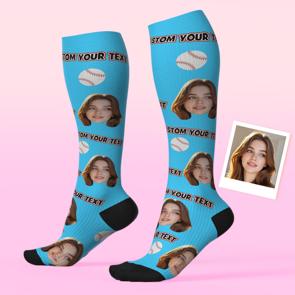 Personalized Knee High Socks with Photo and Text Upgrade Custom Breathable Knee-high Compression Socks - Bestchristmasgifts