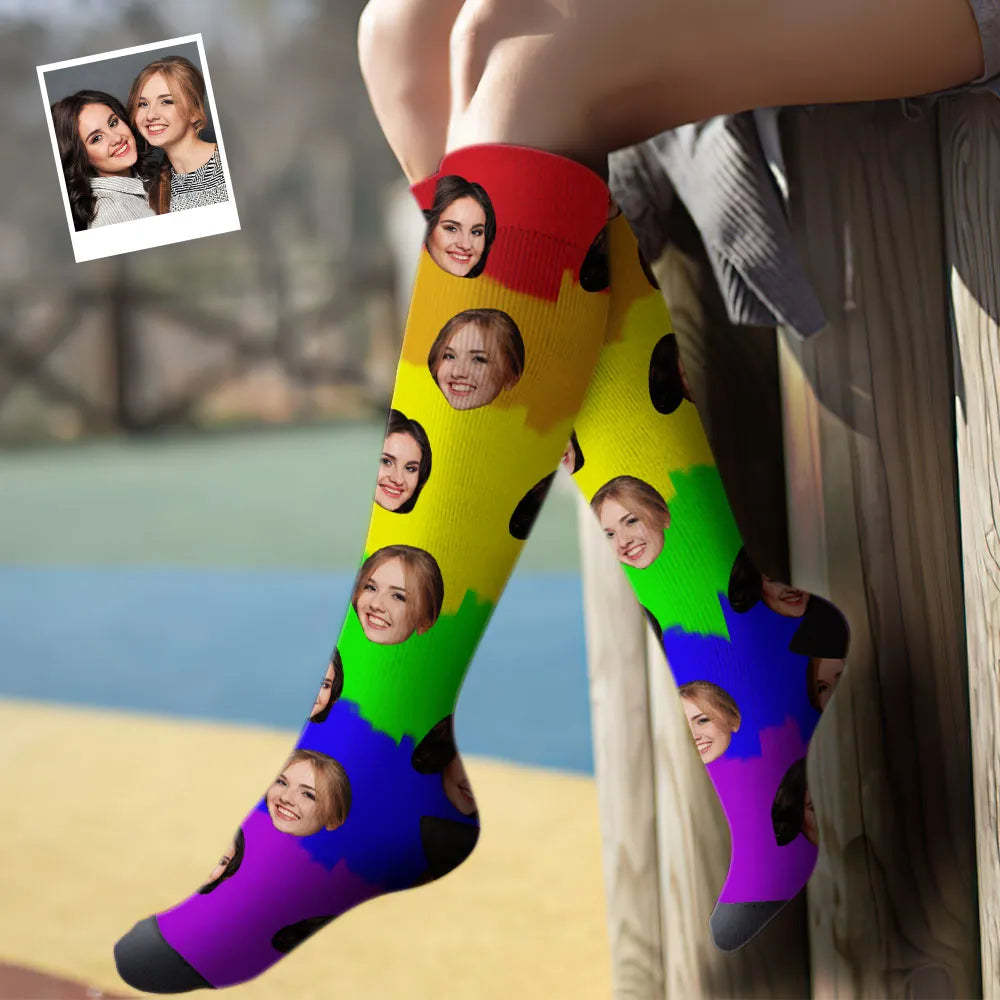 Custom Knee High Face Socks Summer Socks - Full Face MyFaceSocks - Bestchristmasgifts
