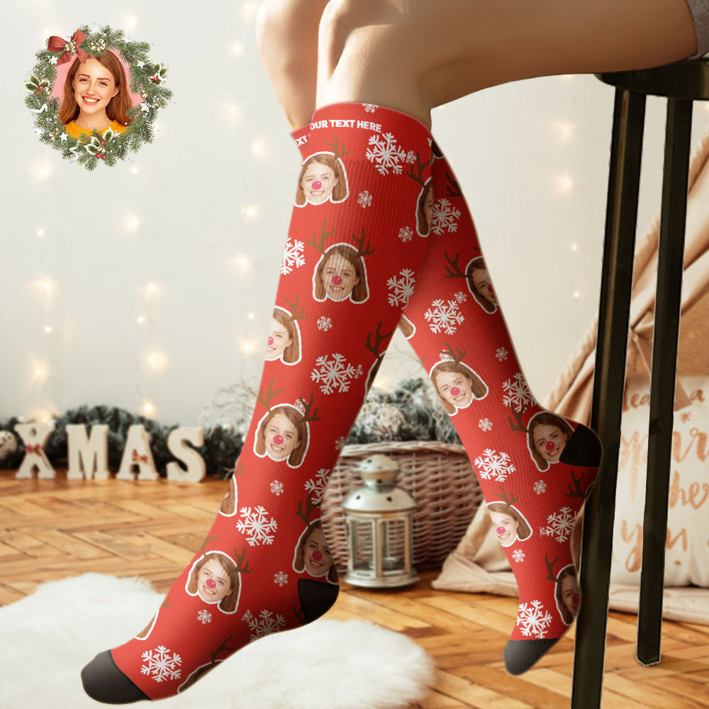 Custom Knee High Socks Personalized Moose Face Socks Christmas Gift - Bestchristmasgifts