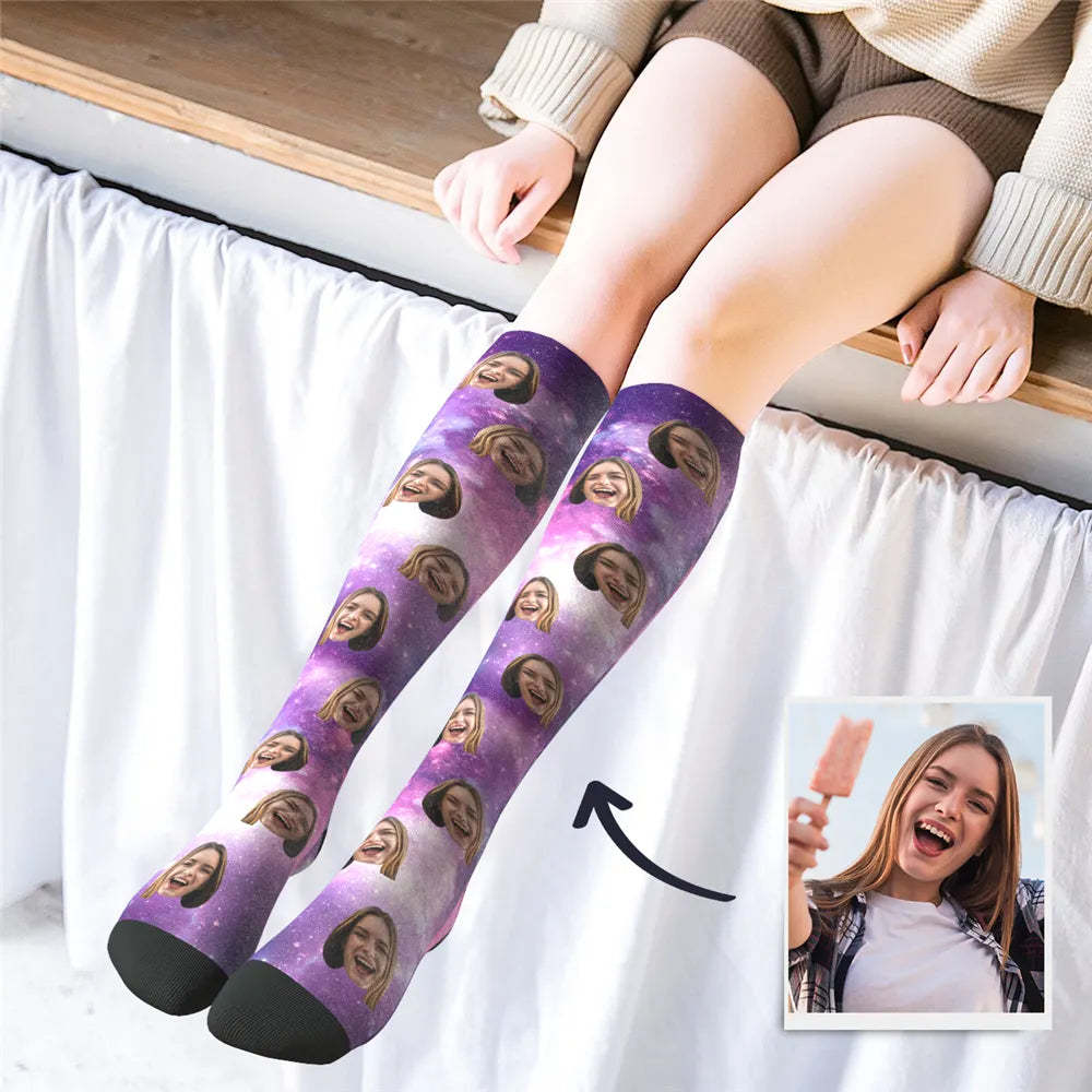 Custom Knee High Face Socks Summer Socks - Full Face MyFaceSocks - Bestchristmasgifts