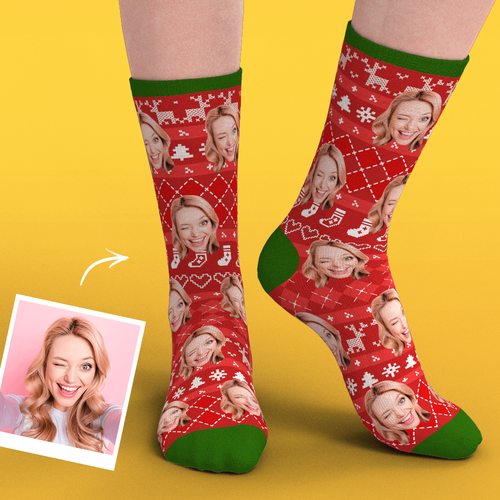 Christmas Custom Face Socks With Special Lines Add Pictrues