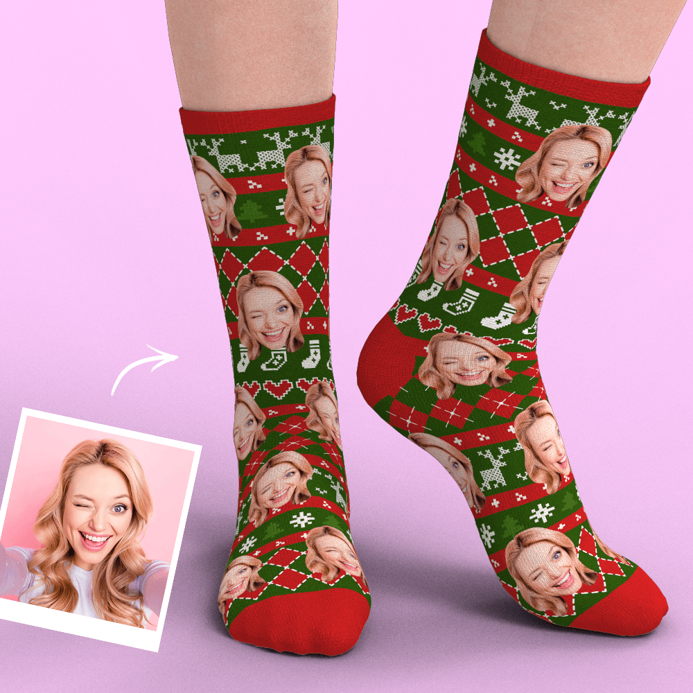 Christmas Custom Face Socks With Special Lines Add Pictrues