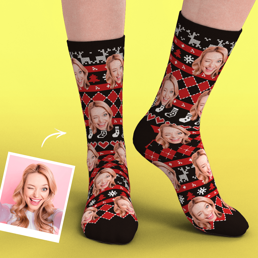Christmas Custom Face Socks With Special Lines Add Pictrues