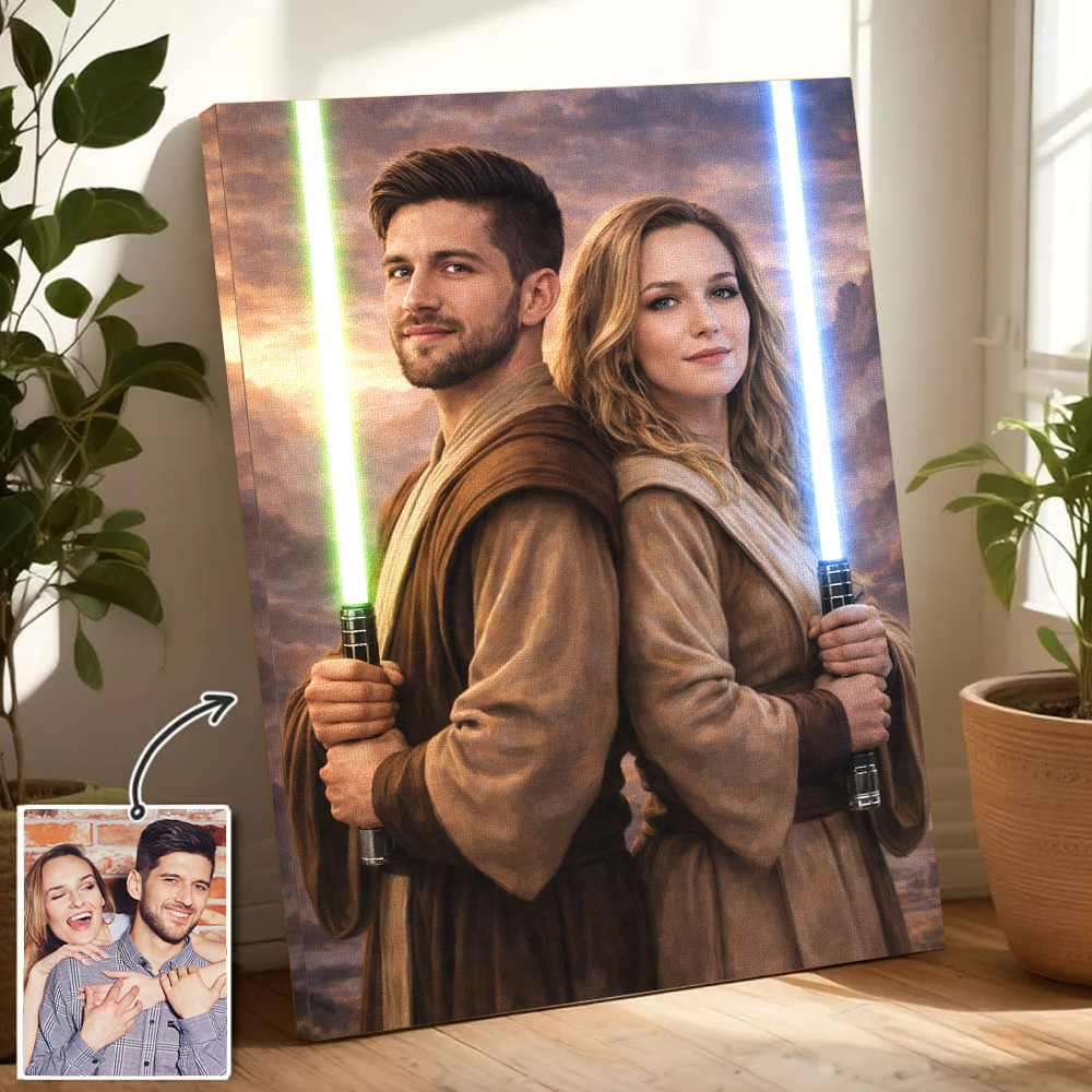 Custom Lightsaber Galactic Hero Couple Portrait Frame Gift Valentine's Day Gifts for Couple