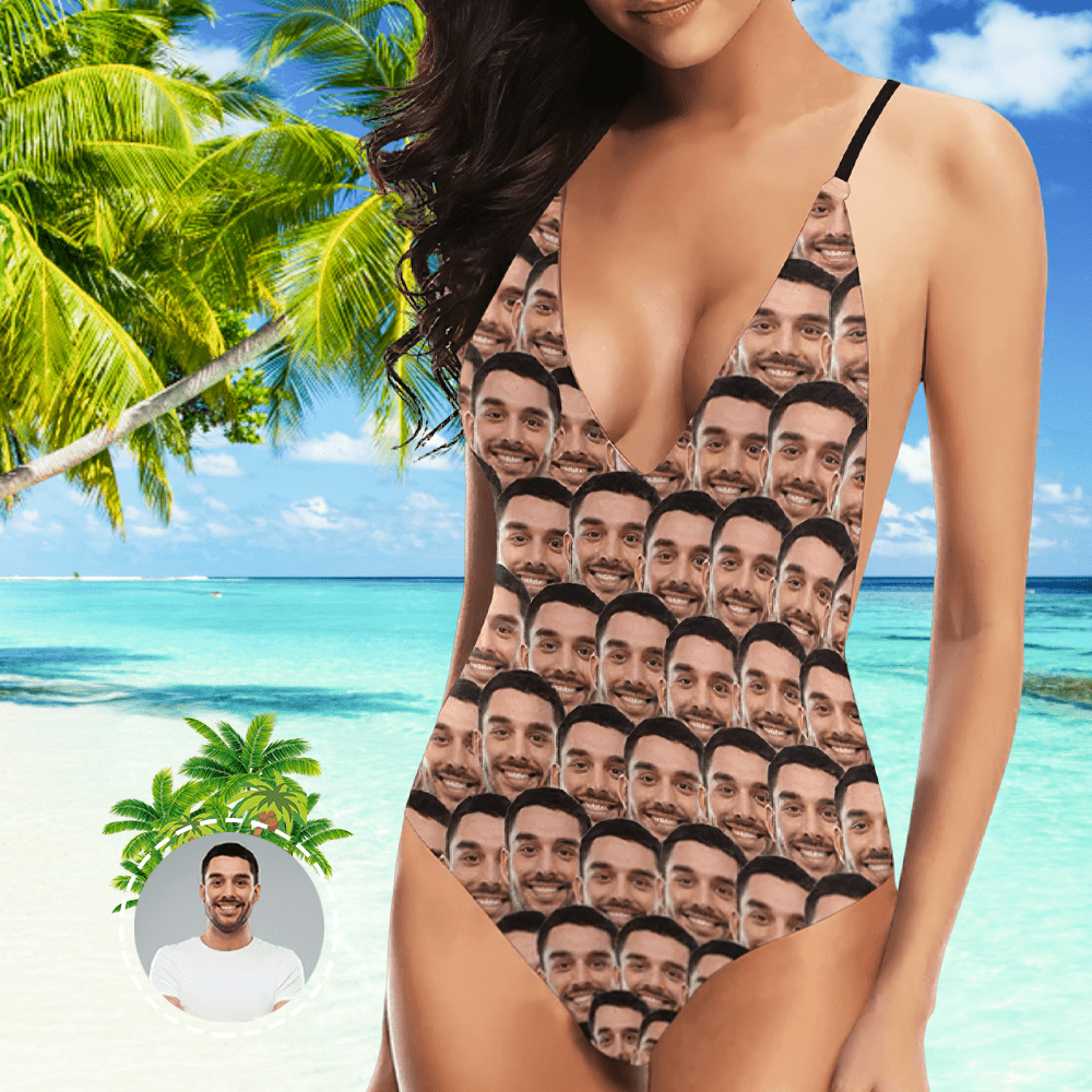 Custom Face Cute Swimsuit V-Neck Cute Swimsuit Custom Swimming Suits Girlfriend Gift - Giftlab