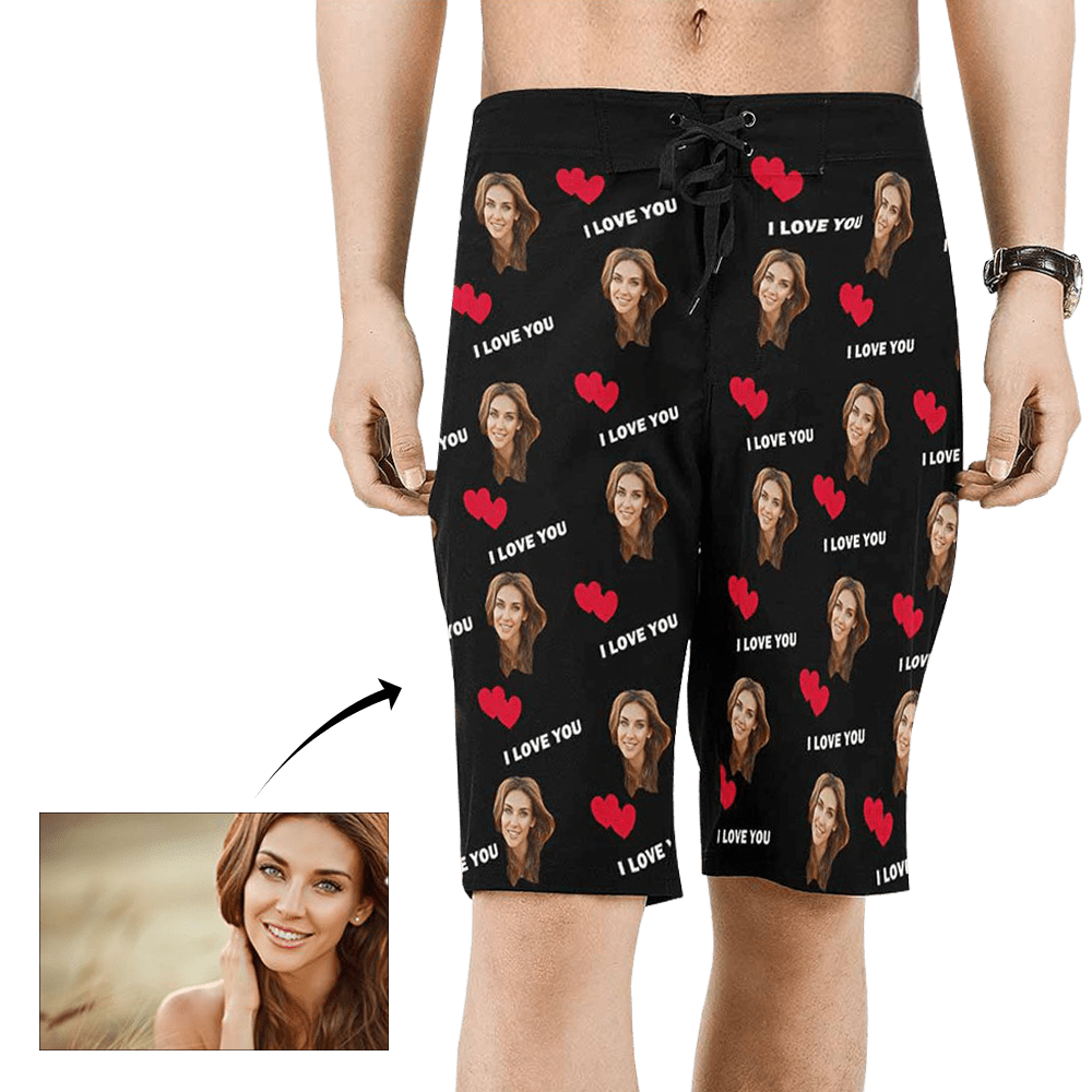 Custom Swim Swimming Trunk Custom Beach Shorts Anniversary Gifts -  I Love You - Giftlab