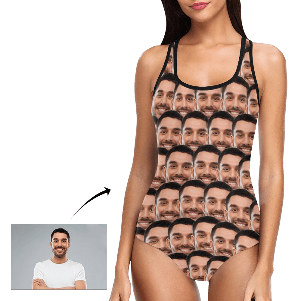 Custom Bathing Suit All Over Print Husband Face Swimwear One Piece Bridesmaid Party Swimsuits - Giftlab