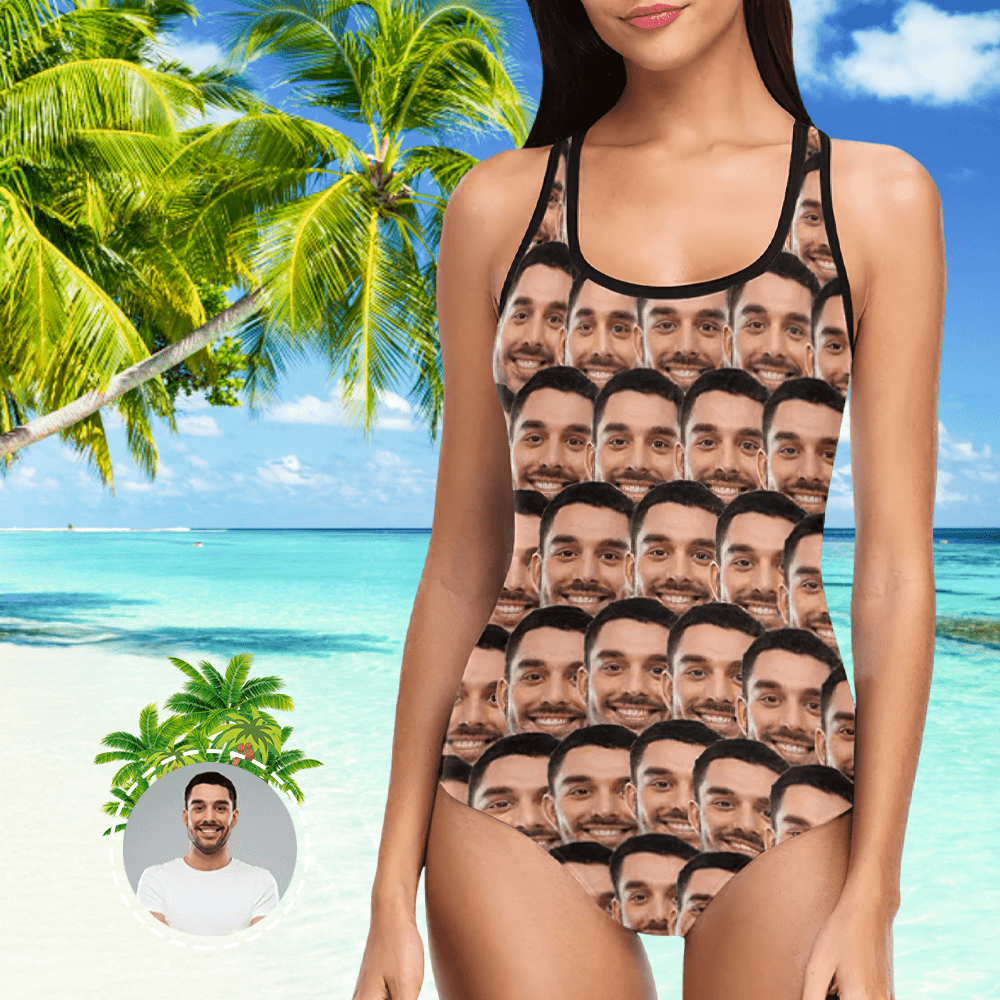 Custom Bathing Suit All Over Print Husband Face Swimwear One Piece Bridesmaid Party Swimsuits - Giftlab