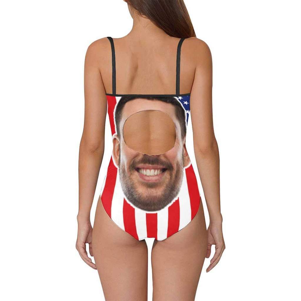 Custom Face Swimwear Women's Photo Slip One Piece Swimsuit - American Flag - Giftlab