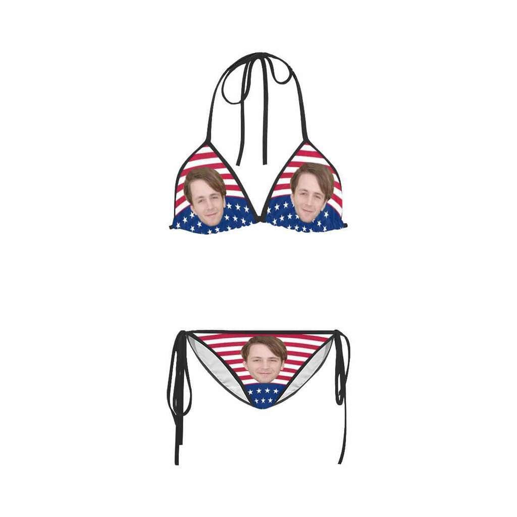 Custom Face American Flag Bikini Two Piece Swimsuit Personalized Bathing Suit Beach Pool Outfits - Giftlab