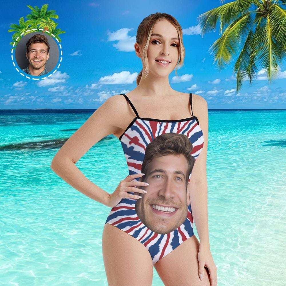 Custom Face Swimwear Women's Photo Slip One Piece Swimsuit- Tie Dye USA Flag - Giftlab