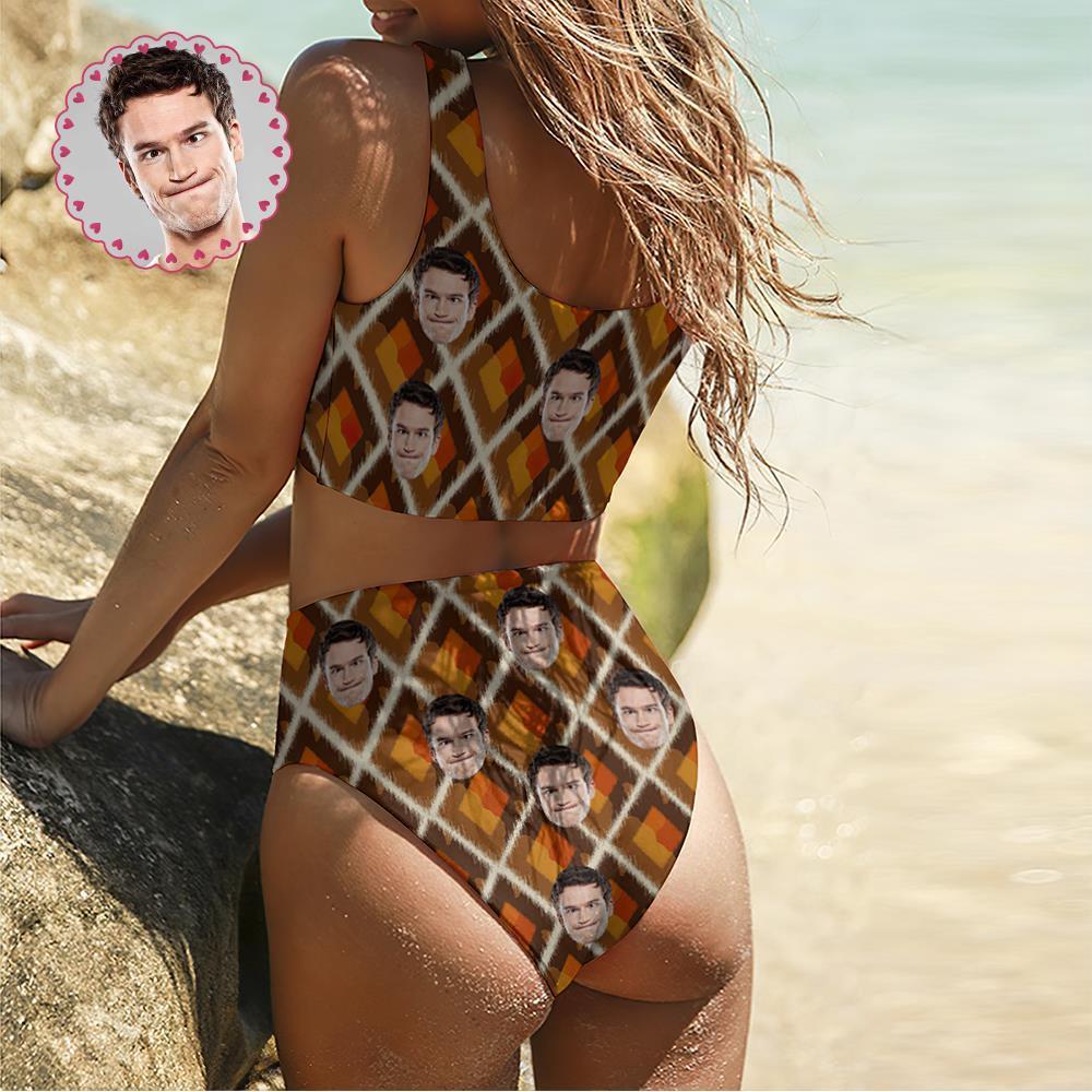 Personalized Photo Bikini Custom Face Bikini Birthday Aniversary Gift for Wife - Yellow Plaid - Giftlab