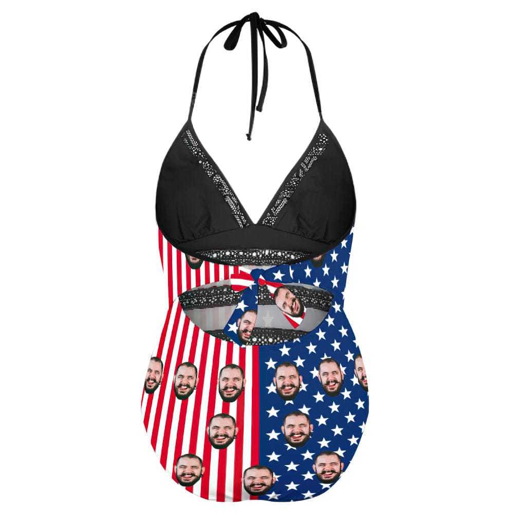 Custom Bathing Suits With Face Plus Size Gifts for Women American Flag - Giftlab