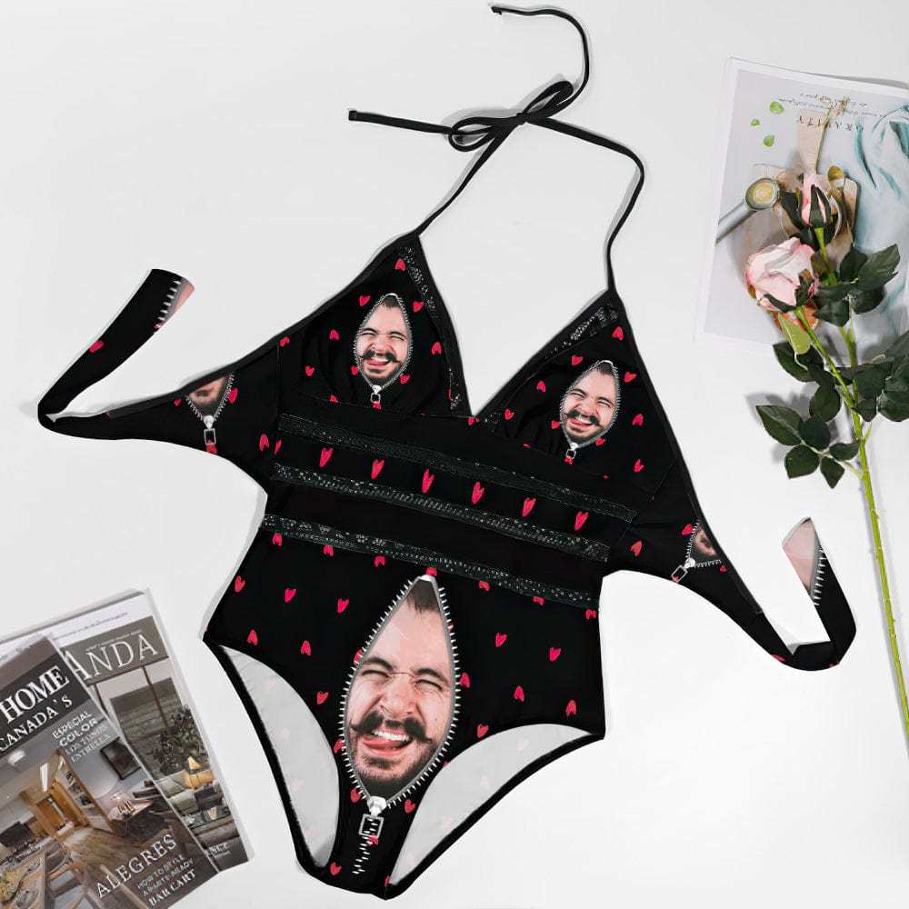 Plus Size Black Swimsuits With Face Zipper Gifts for Her - Giftlab