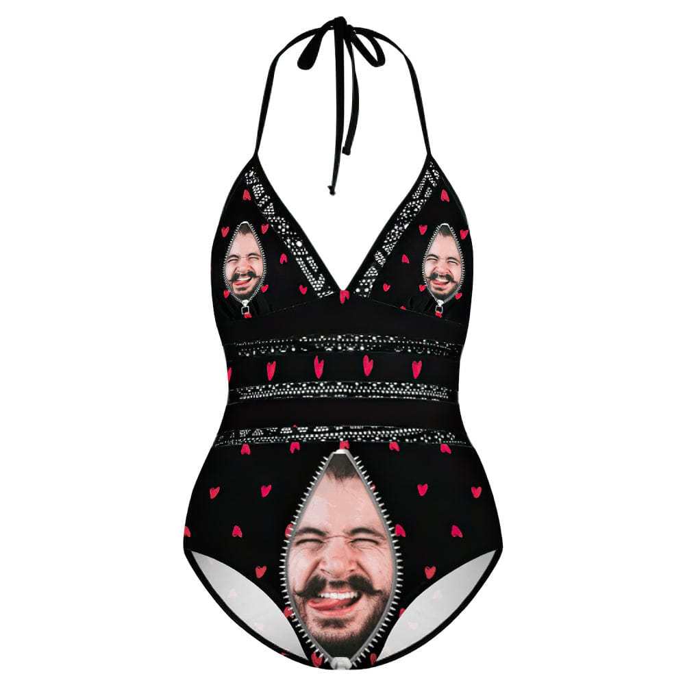 Plus Size Black Swimsuits With Face Zipper Gifts for Her - Giftlab