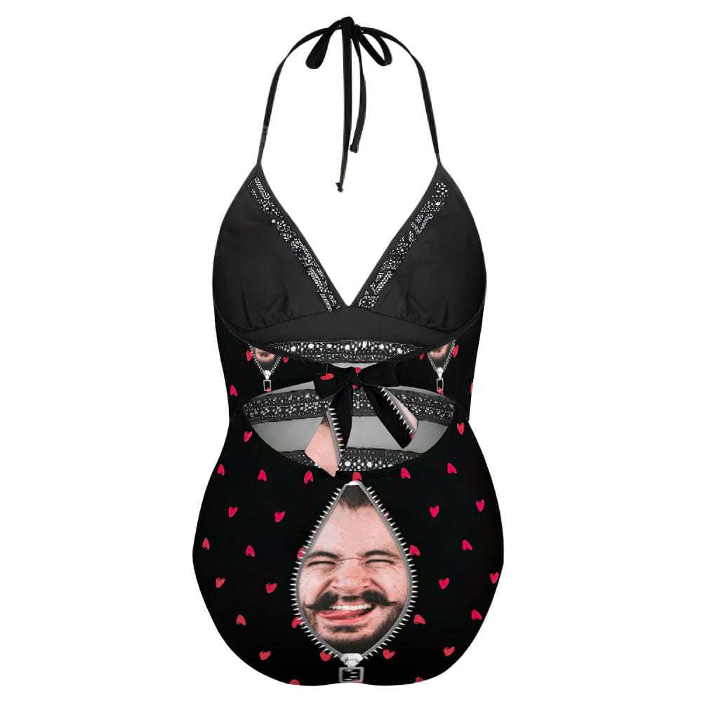 Plus Size Black Swimsuits With Face Zipper Gifts for Her - Giftlab