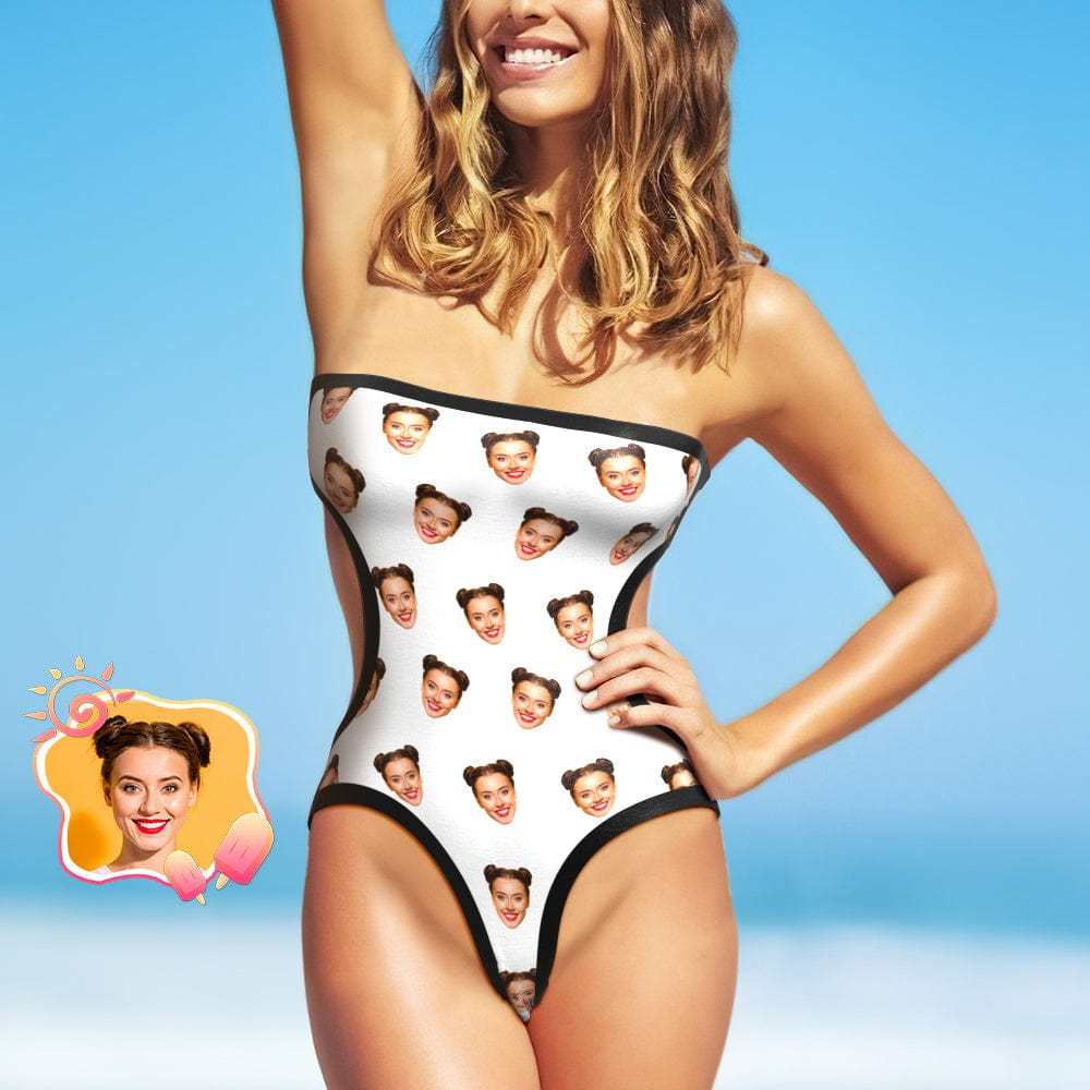 Custom Face Swimsuit Personalized One-piece Swimsuit - White - Giftlab