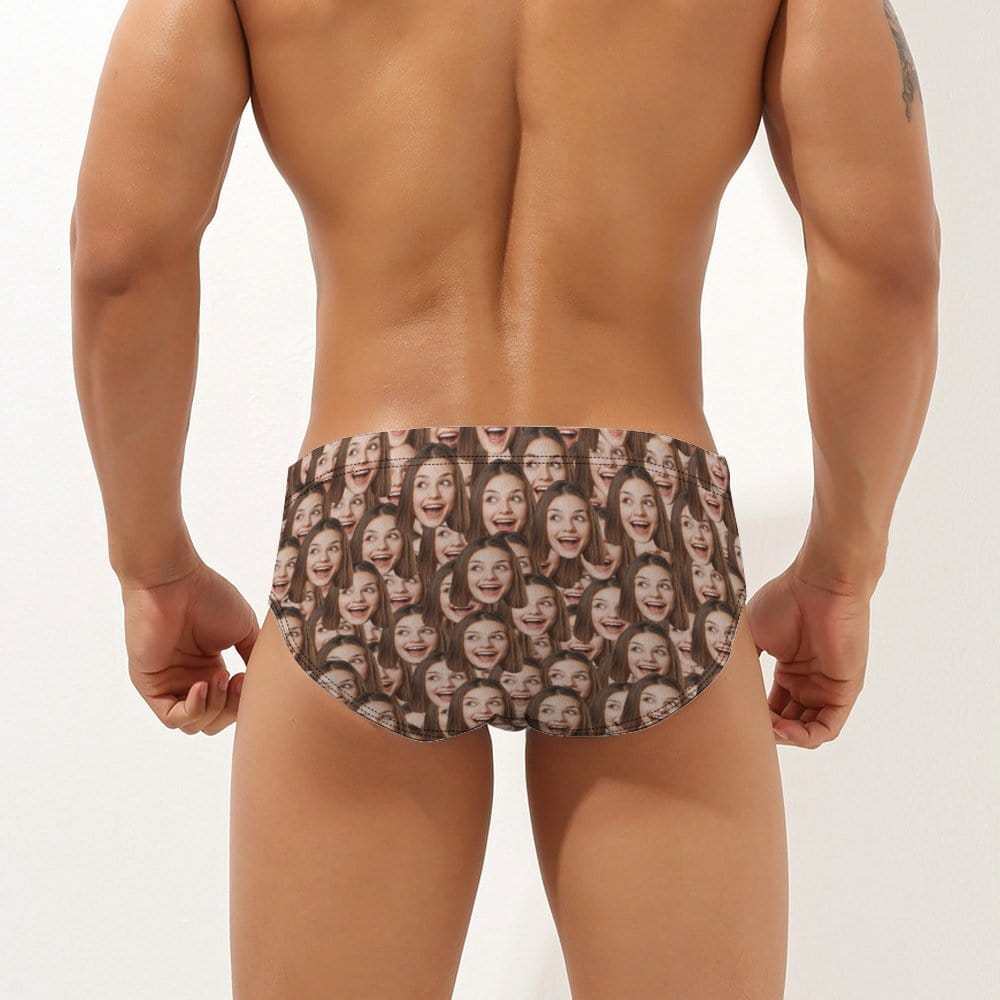 Custom Face Men's Swimming Trunks Personalized Face Mash Triangle Swim Briefs - Giftlab