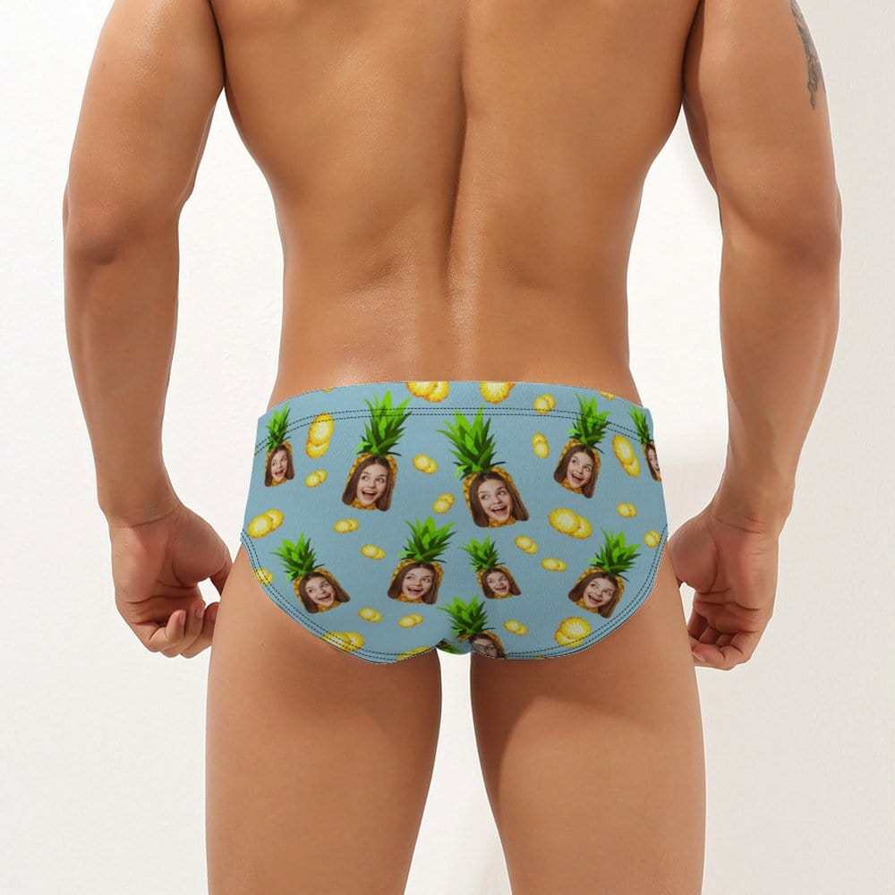 Custom Face Hawaiian Style Men's Swimming Trunks Personalized Pineapple Triangle Swim Briefs - Giftlab