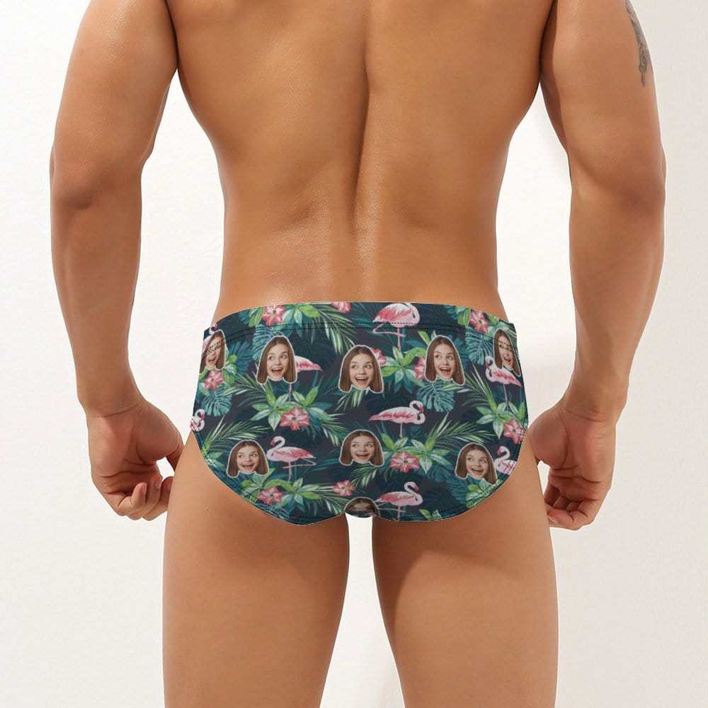 Custom Face Hawaiian Style Men's Swimming Trunks Personalized Flamingo Triangle Swim Briefs - Giftlab