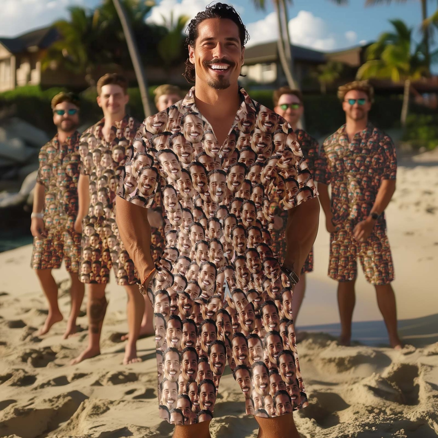 Custom Face Hawaiian Shirt And Beach Shorts Set Personalized Men's Photo Face Mash Set Vacation Party Gift for Company - Giftlab