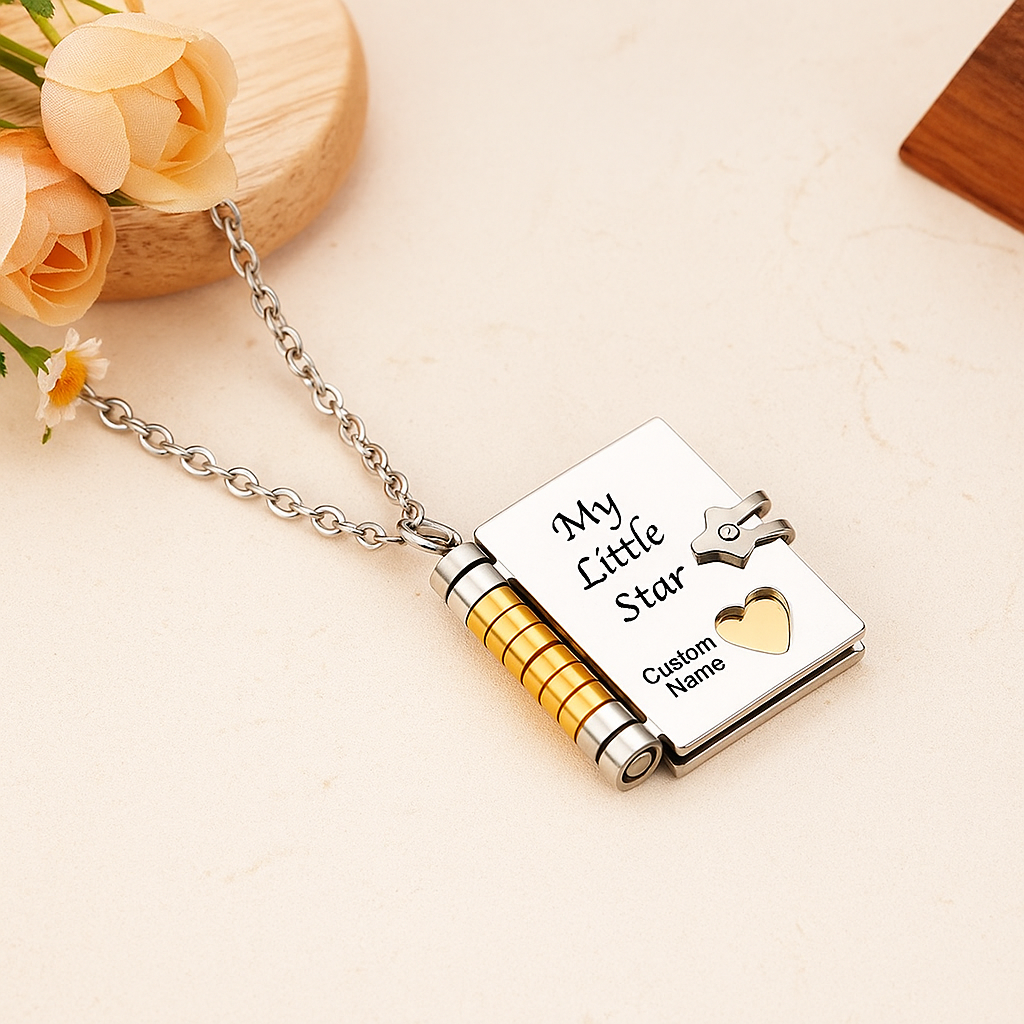 Personalized My Little Star Book Necklace Adjustable Pendant with Message Inside Meaningful Jewelry Gift