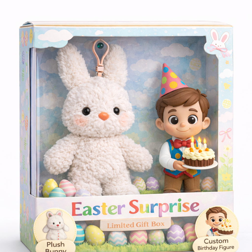 Easter Surprise Gift Box Custom 3D Figure+Plush Bunny Personalized Easter Gift Set