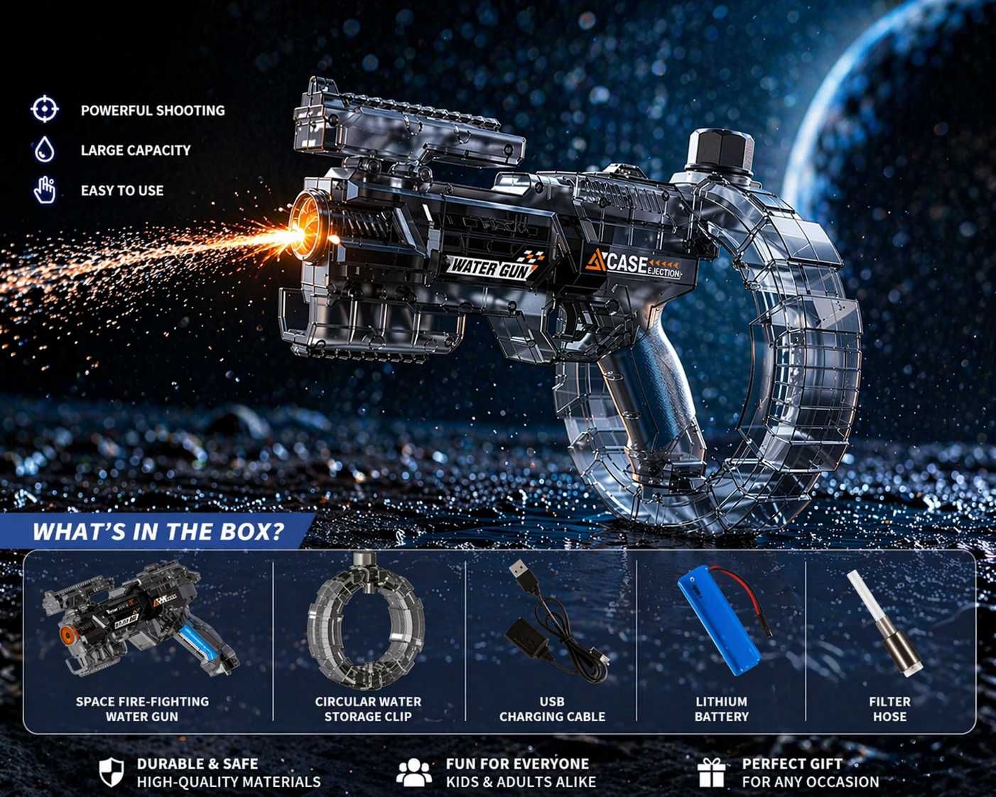 Futuristic Electric High-Pressure Water Gun – Large Capacity Circular Clip, Automatic Squirt Gun for Summer Outdoor Pool & Beach Battles