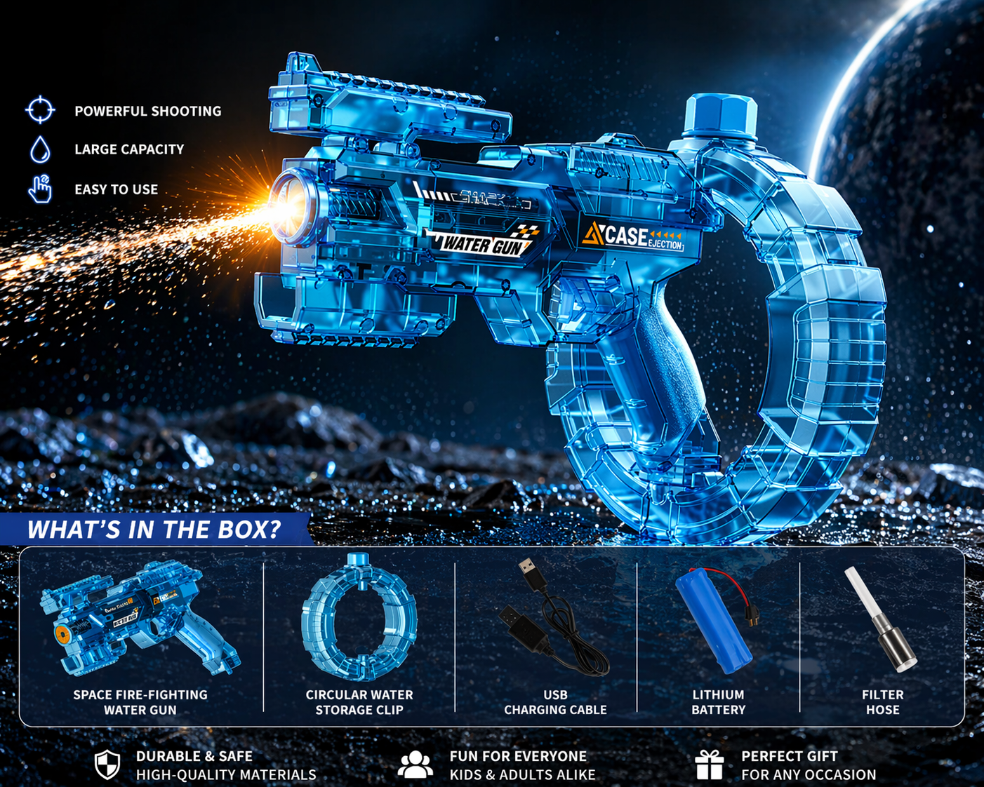 Futuristic Electric High-Pressure Water Gun – Large Capacity Circular Clip, Automatic Squirt Gun for Summer Outdoor Pool & Beach Battles