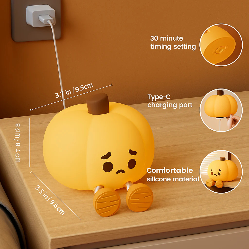 Pumpkin Night Light Decor, Cute Night Light For Kids Room, silicone pumpkin lantern dimmable, Halloween decoration atmosphere lamp
