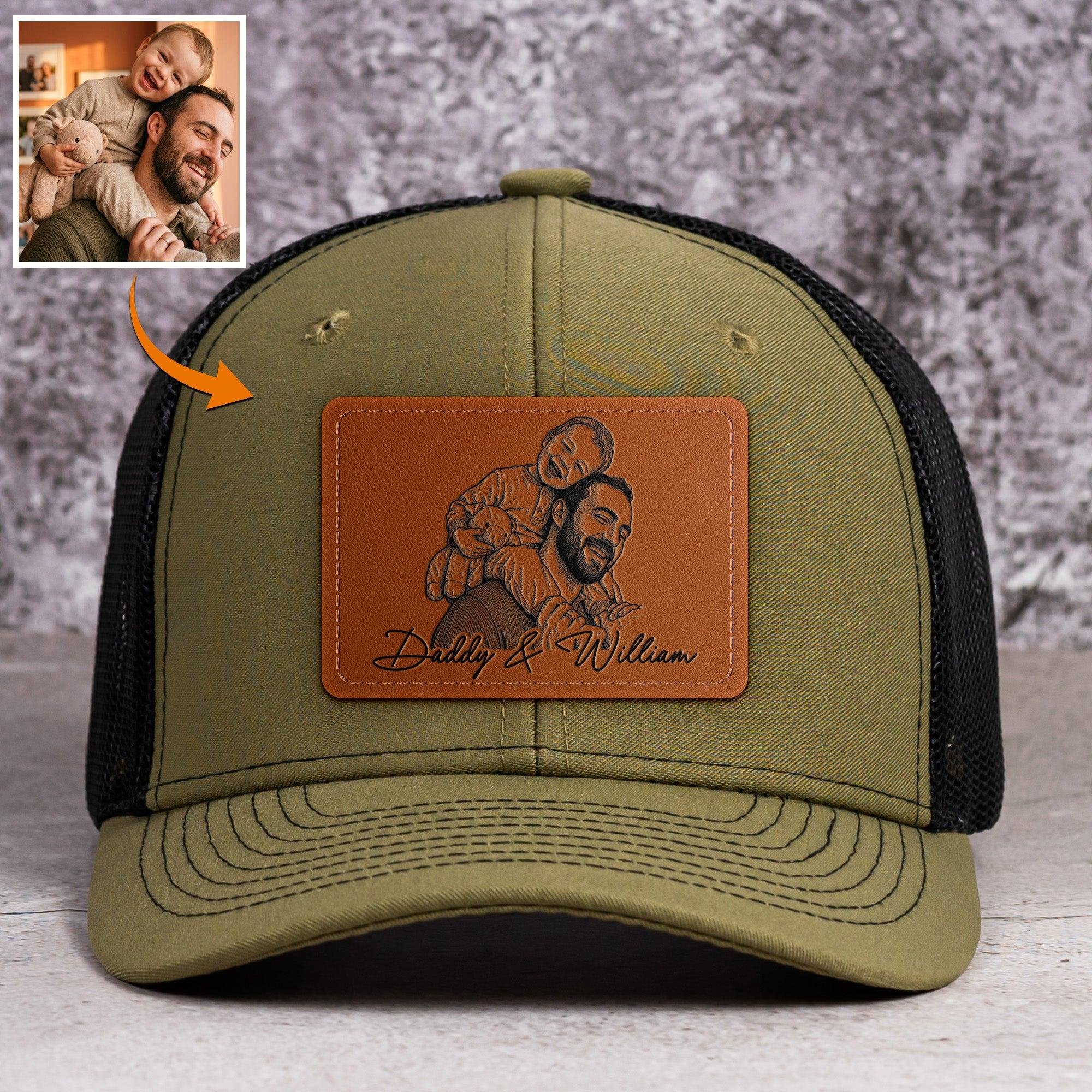Father's Day Gifts, Custom Photo Sketch Line Art Father's Day Gift For Dad, Husband - Personalized Cap