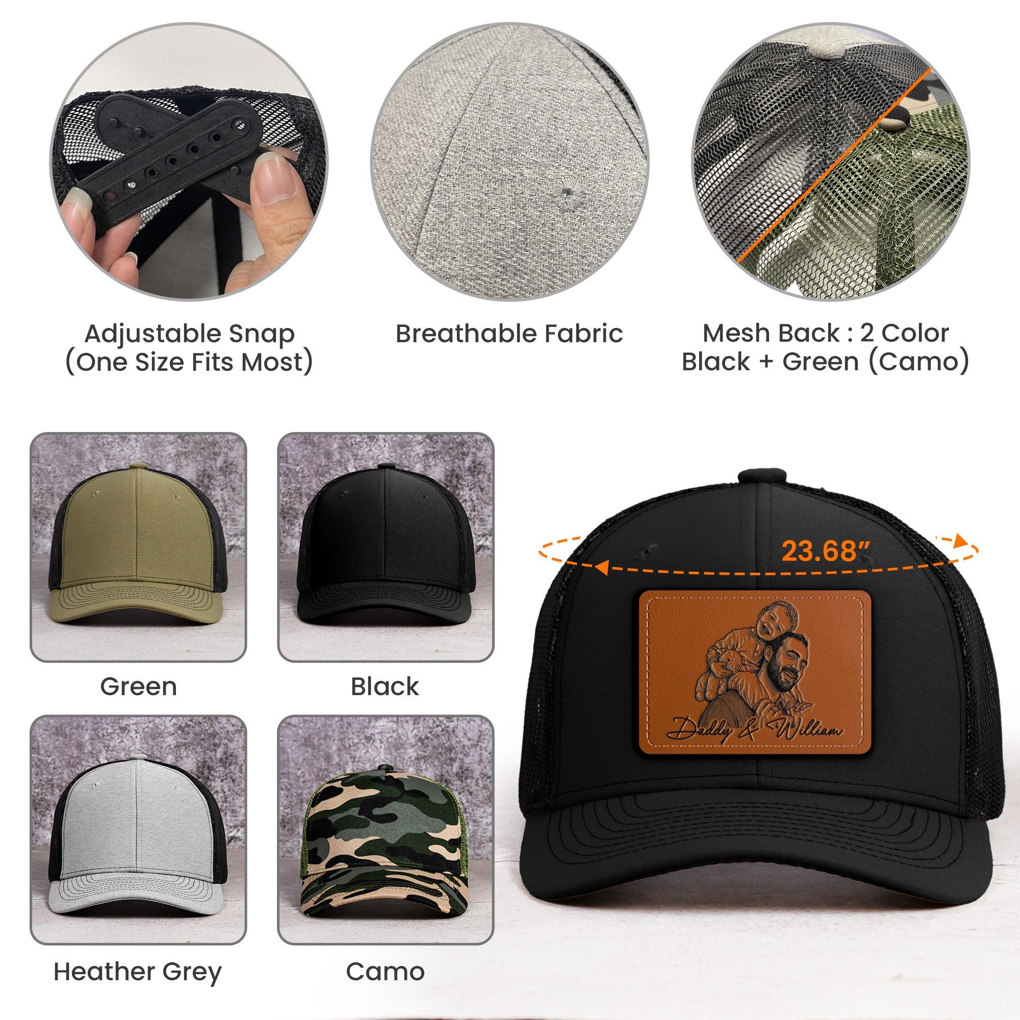 Father's Day Gifts, Custom Photo Sketch Line Art Father's Day Gift For Dad, Husband - Personalized Cap