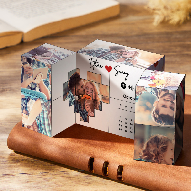 Custom Photo Cube Spotify Code Calendar Multiphoto DIY Cube for Couple - Giftlab