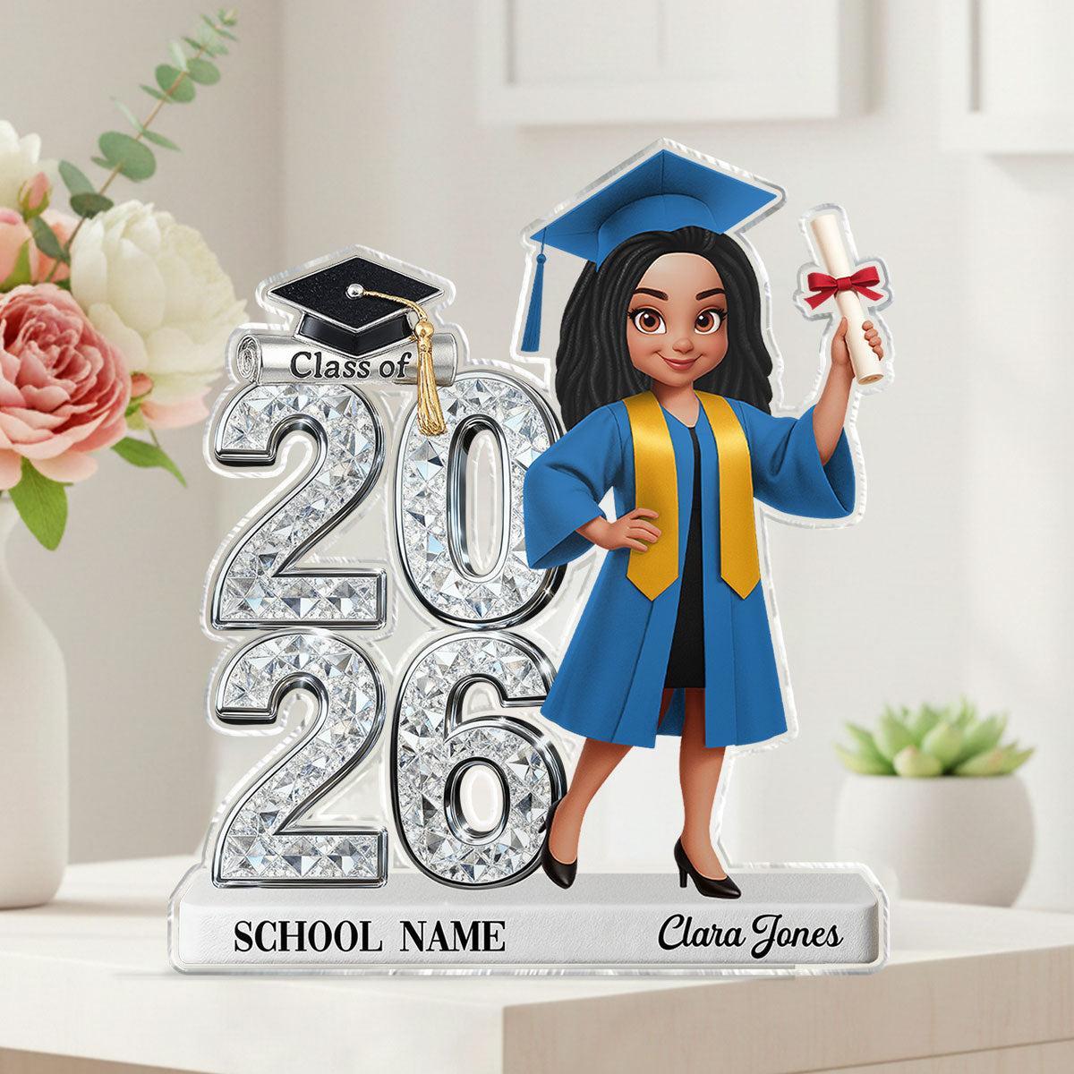 Custom Graduation Figure Doll Shiny Effect Class Of 2026 2027 Senior 2D Flat - Personalized Acrylic Block Plaque - Graduation Gift For Graduates, Daughter, Son