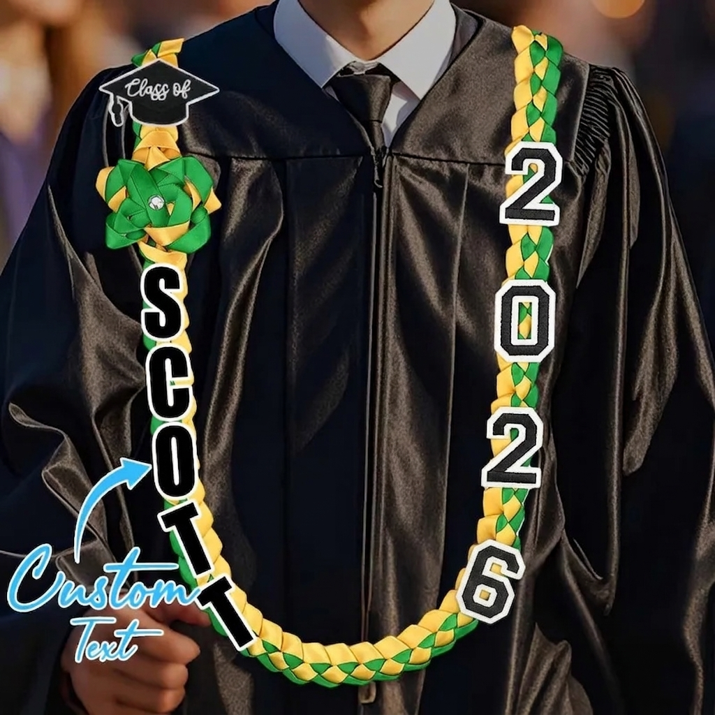 2026 Graduation Lei with Name, Braided Satin Ribbon Personalized, Senior Night Gift Lei, Personalized Custom Lei for Graduation