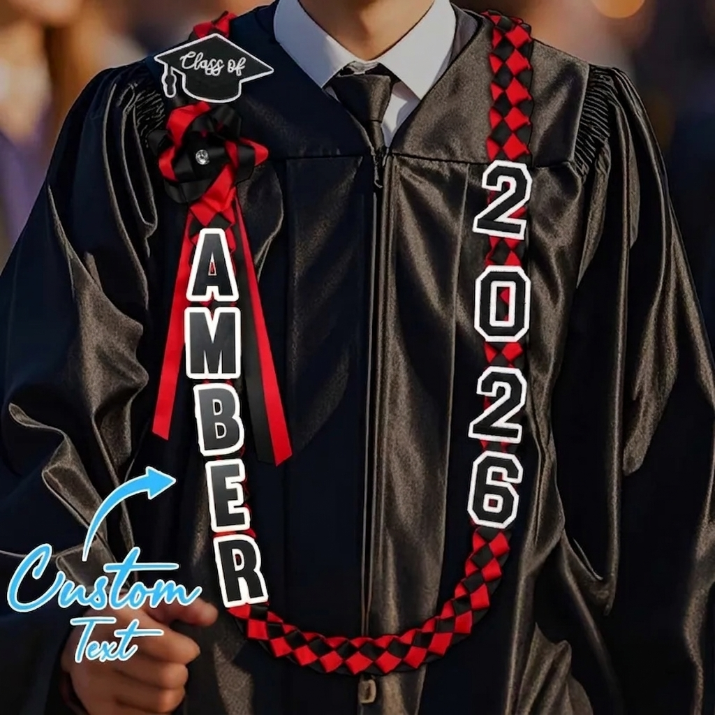 2026 Graduation Lei with Name, Braided Satin Ribbon Personalized, Senior Night Gift Lei, Personalized Custom Lei for Graduation