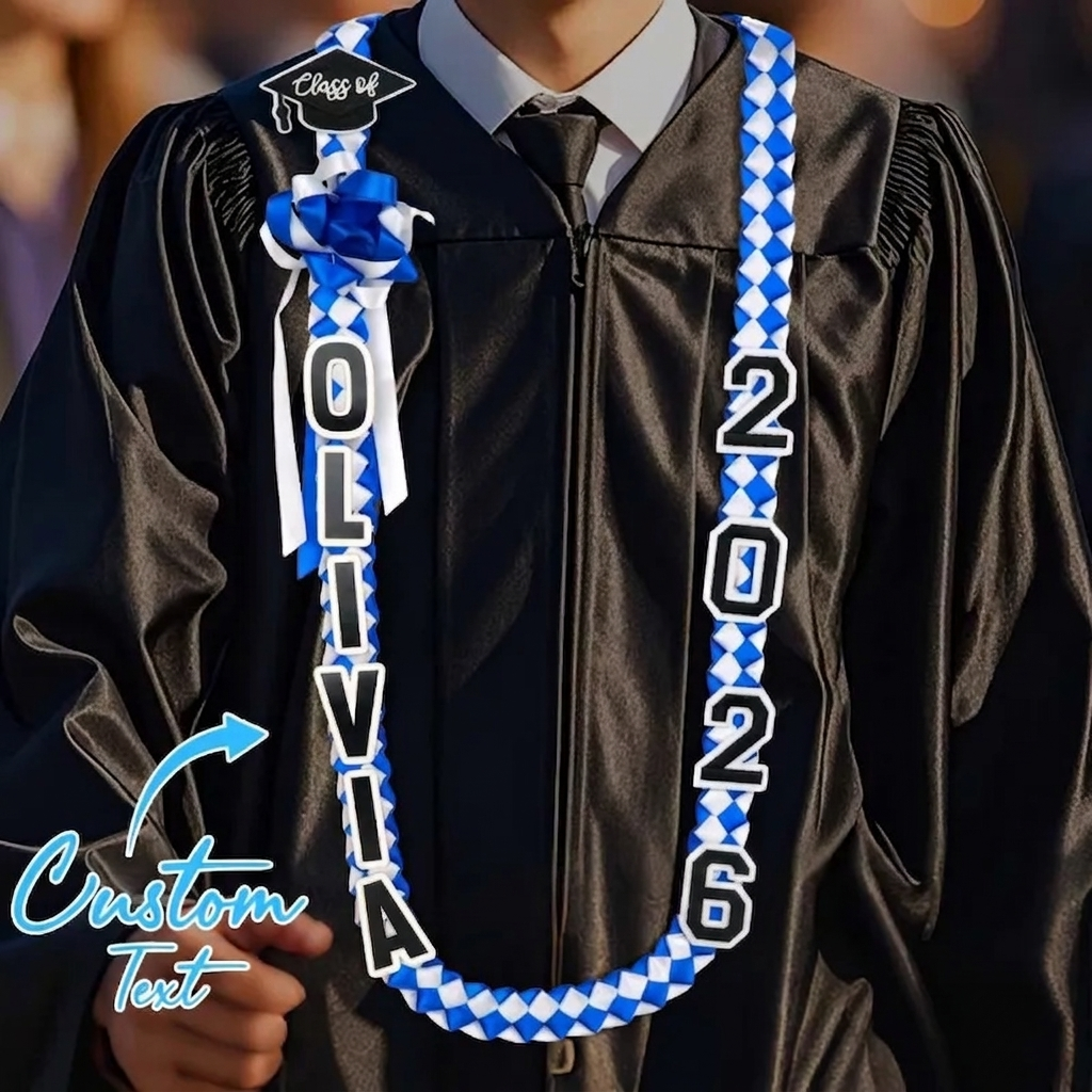 2026 Graduation Lei with Name, Braided Satin Ribbon Personalized, Senior Night Gift Lei, Personalized Custom Lei for Graduation