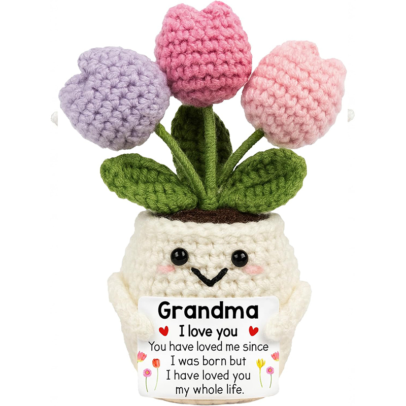 Gifts for Mom from Daughter Son - Cute Mothers Day, Birthday Gifts for Moms, Mother, Mama - 5.51'' x 4.13'' Mother's Day Knitted Positive Tulip Flowers Mom Crochet Doll