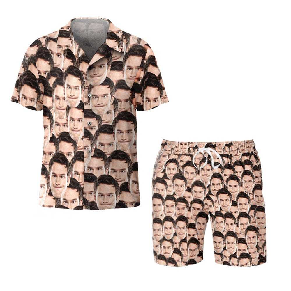 Custom Face Hawaiian Shirt And Beach Shorts Set Personalized Men's Photo Face Mash Set Vacation Party Gift for Company - Giftlab