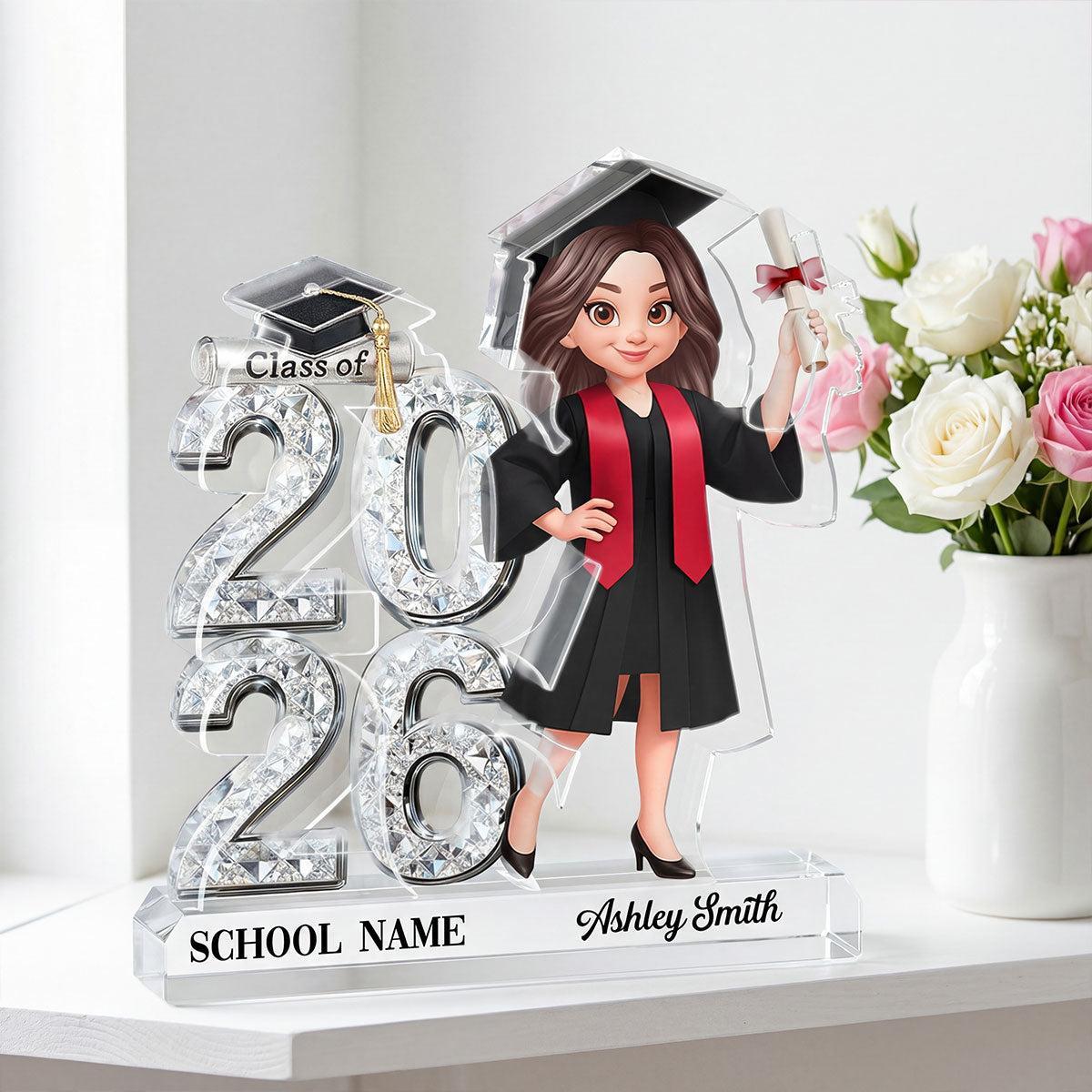 Custom Graduation Figure Doll Shiny Effect Class Of 2026 2027 Senior 2D Flat - Personalized Acrylic Block Plaque - Graduation Gift For Graduates, Daughter, Son