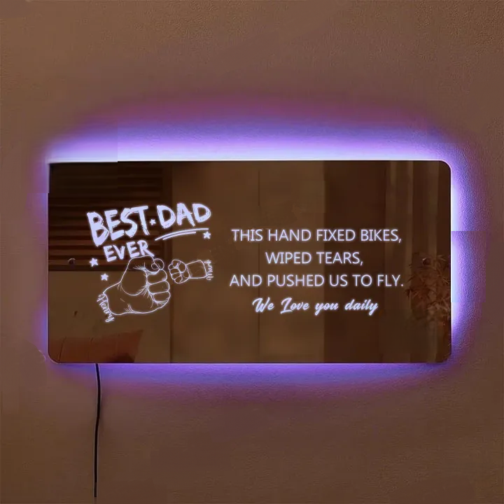 BEST DAD/GRANDPA Personalized Dad and Child's Fist Father's Day Mirror Light