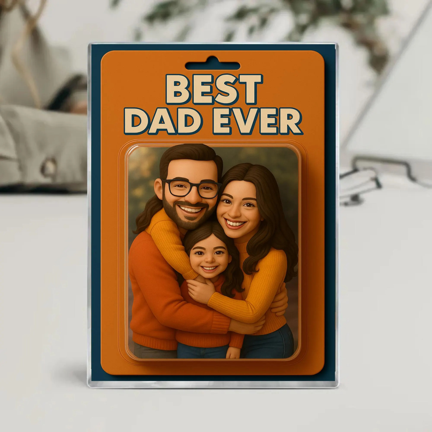 Personalized Father's Day Gift For Dad, Custom Photo Dad And Kids Action Figure Acrylic Block, Best Dad Ever Block Plaque, Gift For Husband