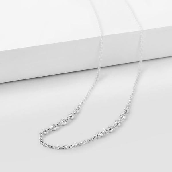 Adjustable Cable Chain Basic Necklace With CZ Beads 17.7in