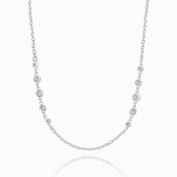 Adjustable Cable Chain Basic Necklace With CZ Beads 17.7in