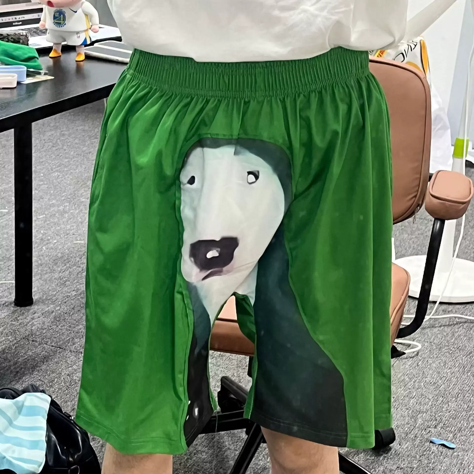 Glow-in-the-Dark Green Puppy Pajama Shorts for Men Quick-Dry Casual Pants